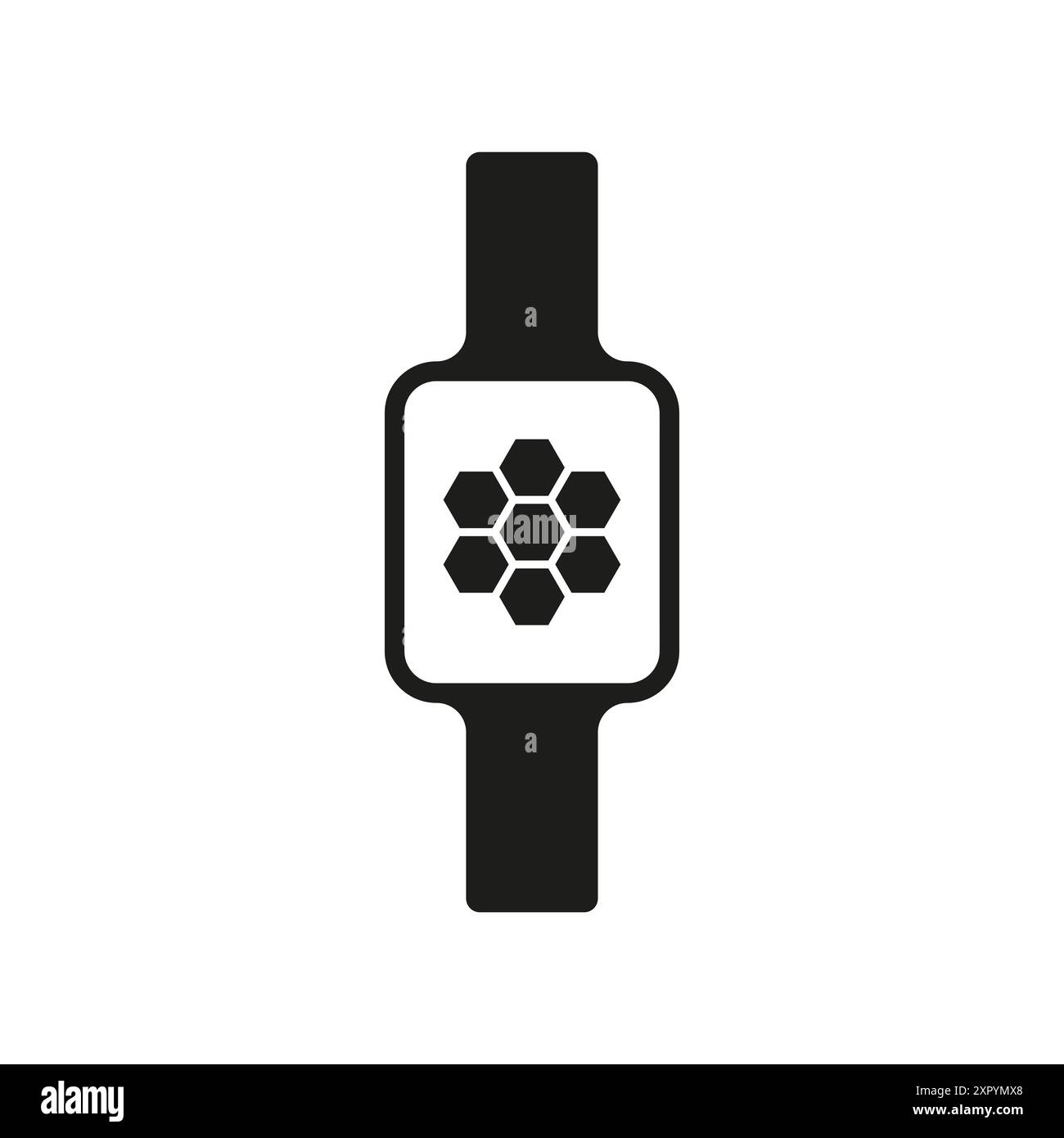 Smartwatch vector icon. Hexagonal pattern detail. Black simple design. Wearable tech. Stock Vector