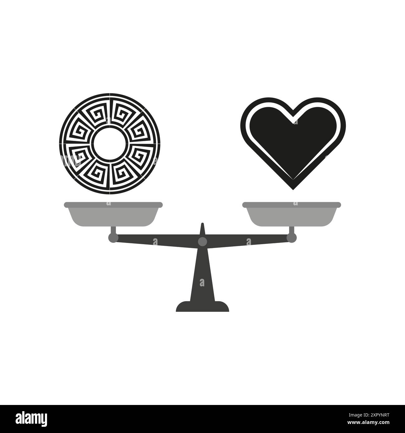 Heart and labyrinth scales. Balance symbol. Black and grey. Vector illustration. Stock Vector