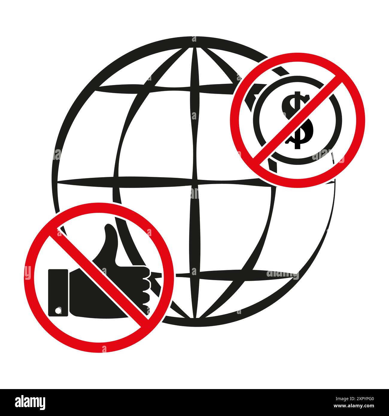 Global prohibition icons. No thumbs up, no money. Black and red. Vector ...