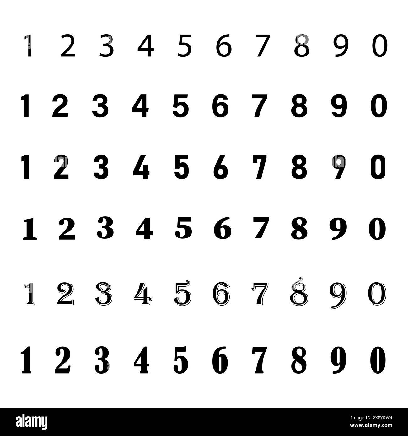 Vintage number set. Multiple font styles. Black and white. Vector ...