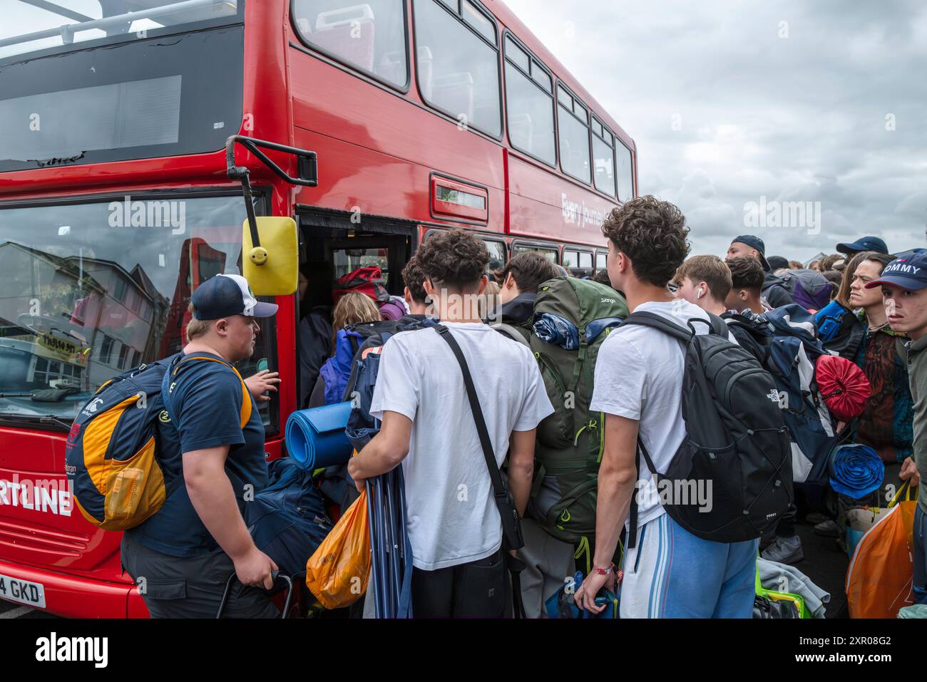 Queuing Buses Young people queuing to board buses to take them to the Boardmasters ...