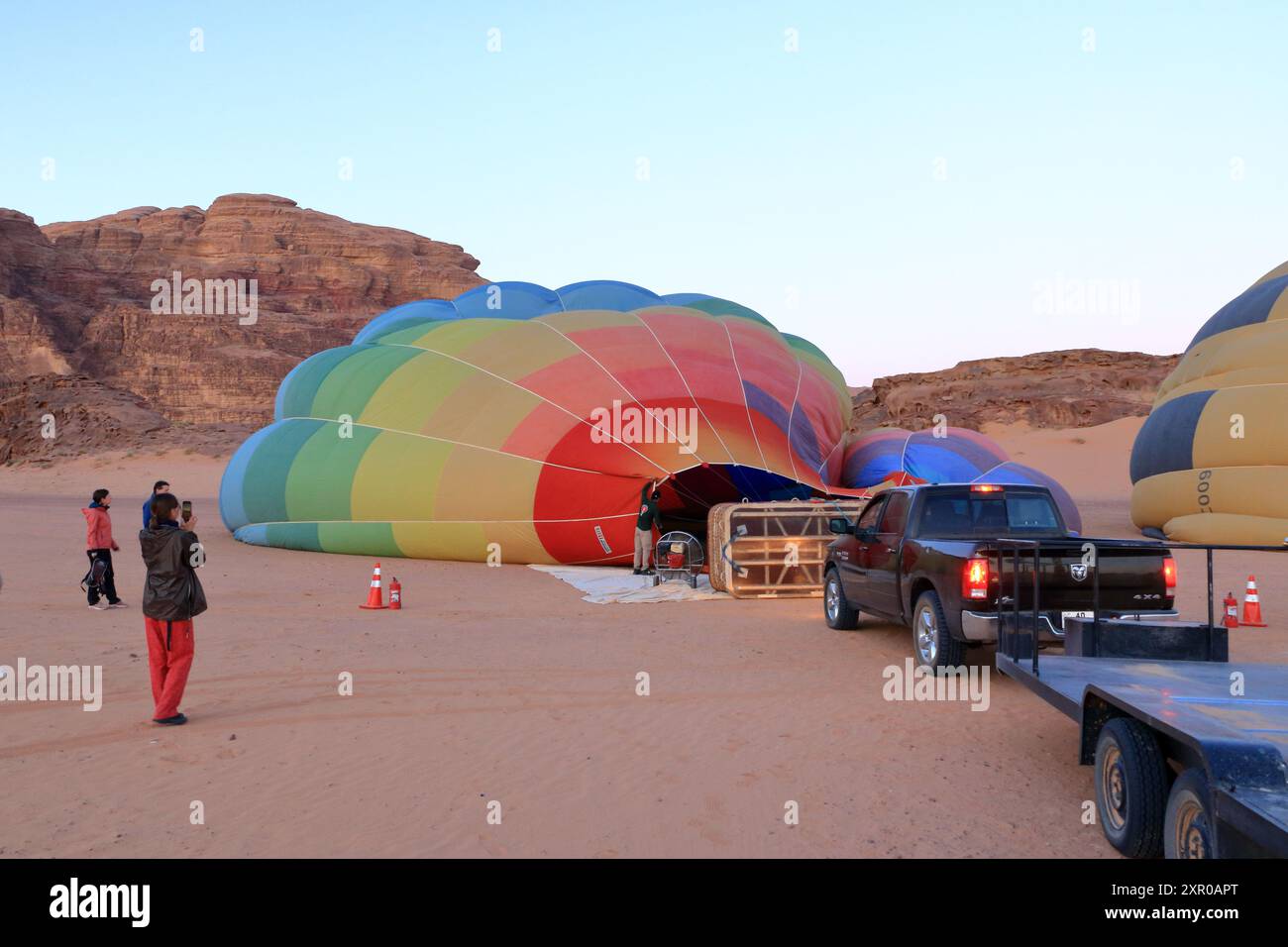 Wadi Rum in Jordan - May 16 2024: Preparing hot air balloon to fly ...