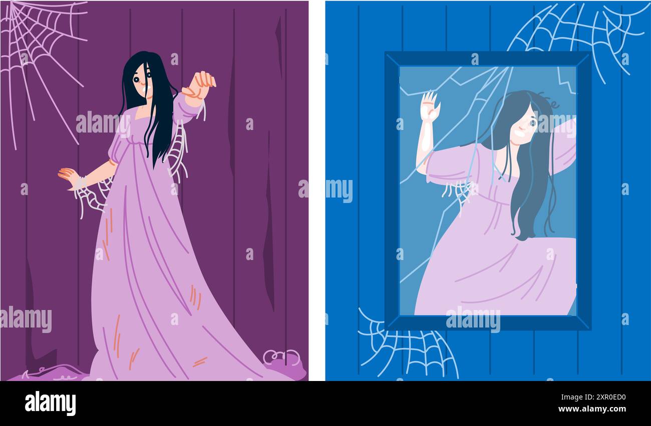 creepy haunted house woman vector Stock Vector