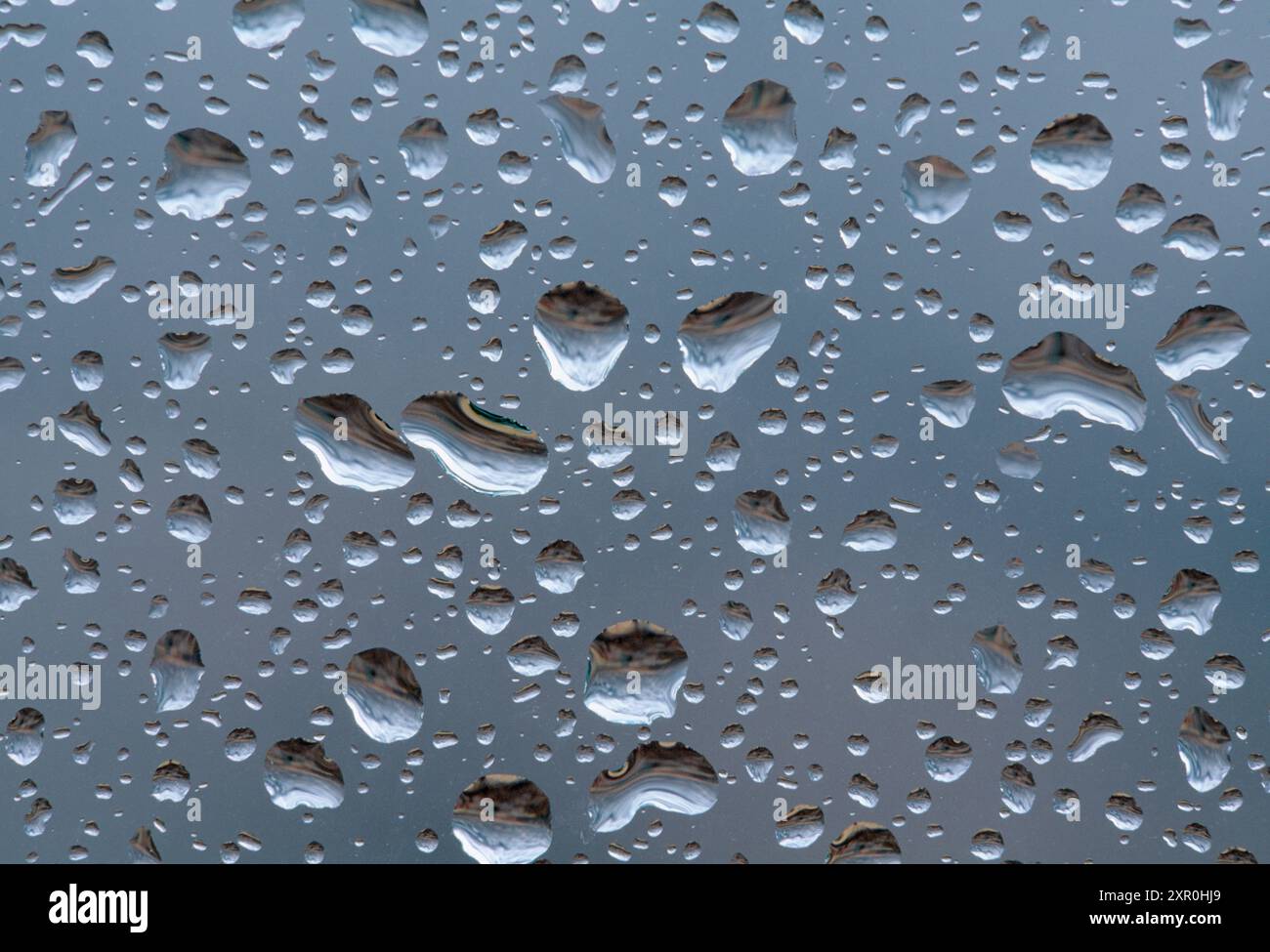Raindrops on car window, Scotland, March Stock Photo