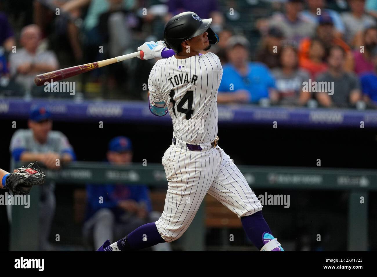 Colorado Rockies shortstop Ezequiel Tovar (14) in the third inning of a ...
