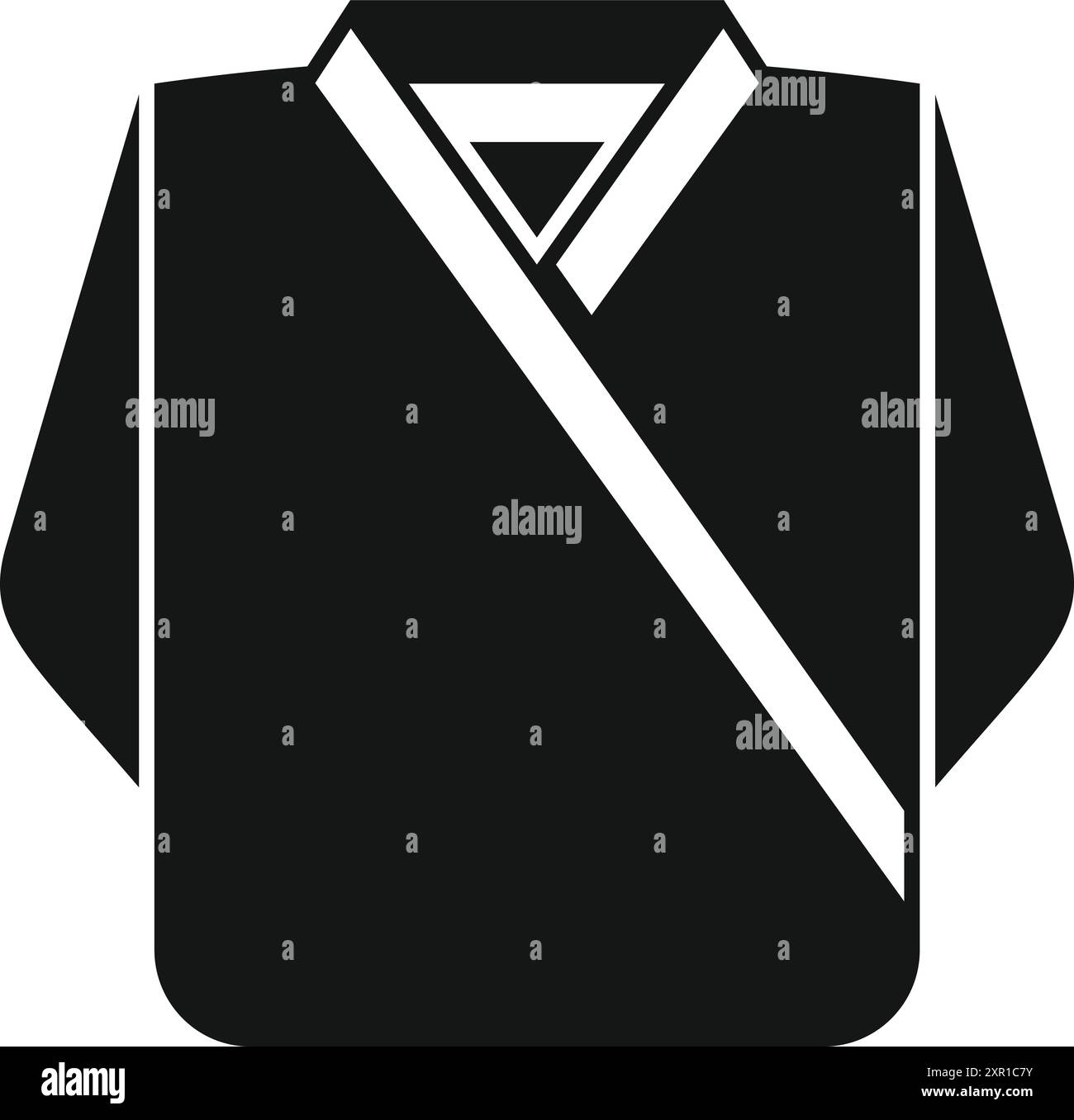Black and white simple illustration of a traditional japanese kimono dressing gown with wide sleeves Stock Vector