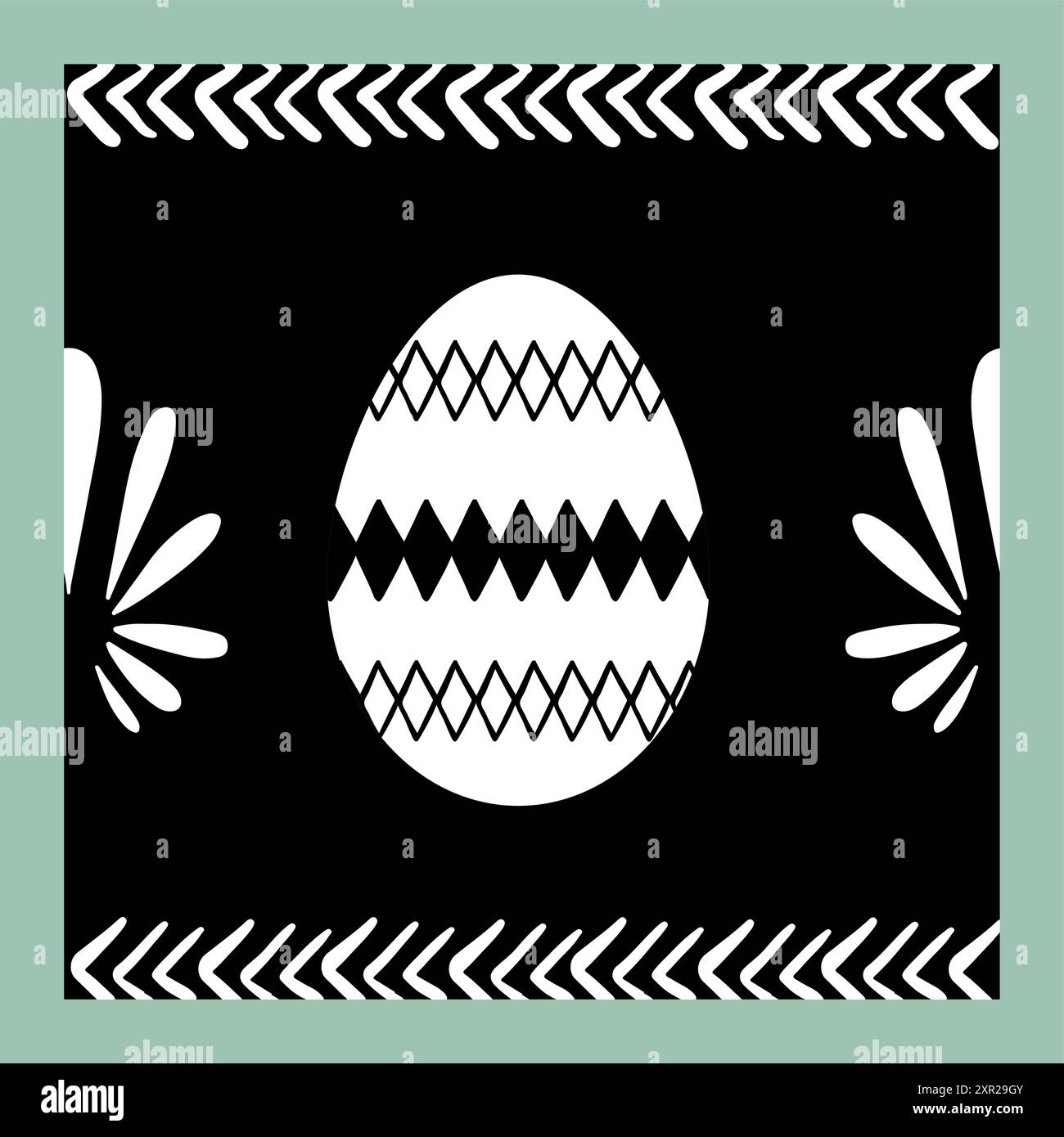 Black and White Happy Easter Linocut Seamless Pattern Stock Vector