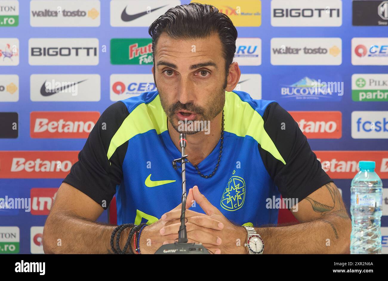 bucharest-romania-8th-aug-2024-elias-charalambous-fcsb-football-team-coach-speaks-during-a-press-conference-at-the-fcsb-training-centre-one-day-ahead-the-football-match-between-fcsb-and-fcv-farul-constanta-in-the-5th-round-of-superliga-the-first-league-of-the-romanian-2024-2025-football-championship-credit-lucian-alecualamy-live-news-2XR2N6A.jpg