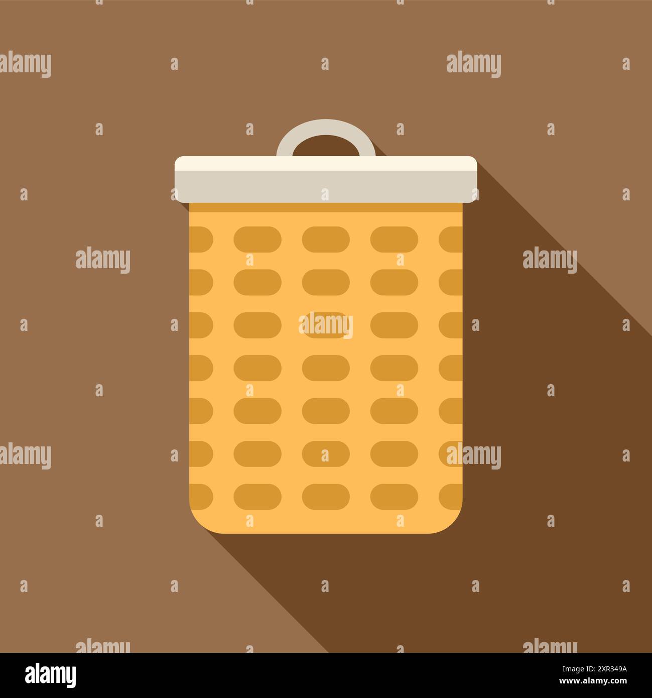 Empty wicker basket with handle standing on brown background Stock Vector