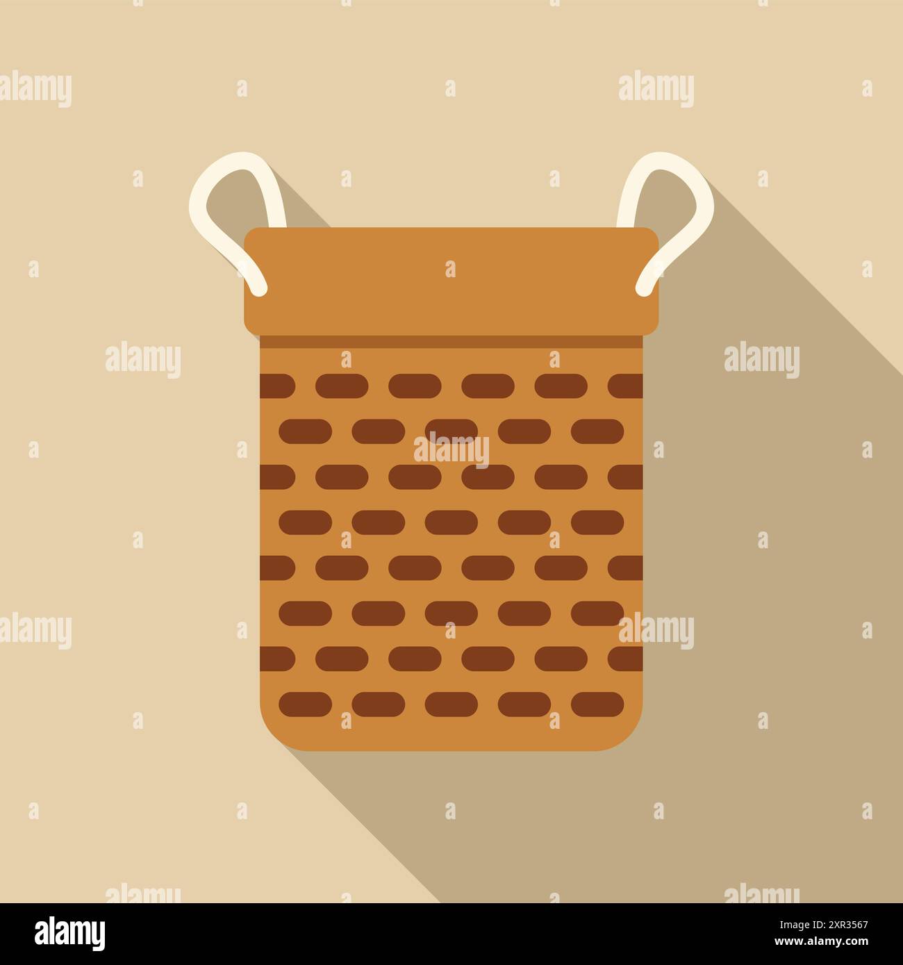 Empty wicker basket with handles is hanging on a wall, in flat design style Stock Vector