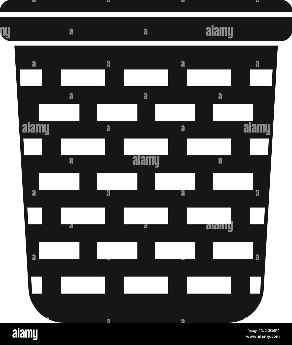 Black and white silhouette of a tall empty wicker basket with a lid ...