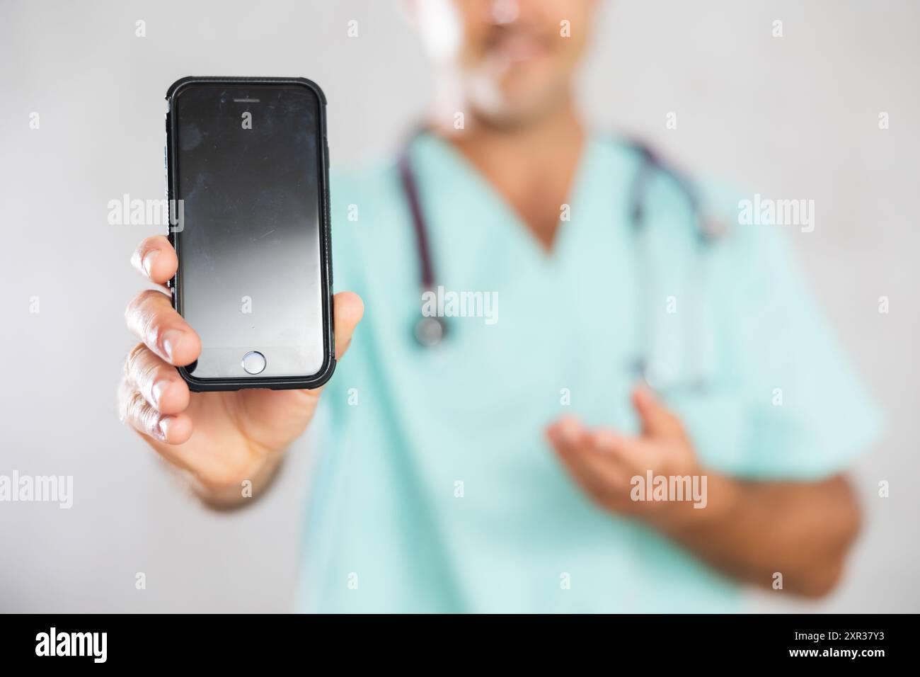 Doctor employs modern communication Stock Photo