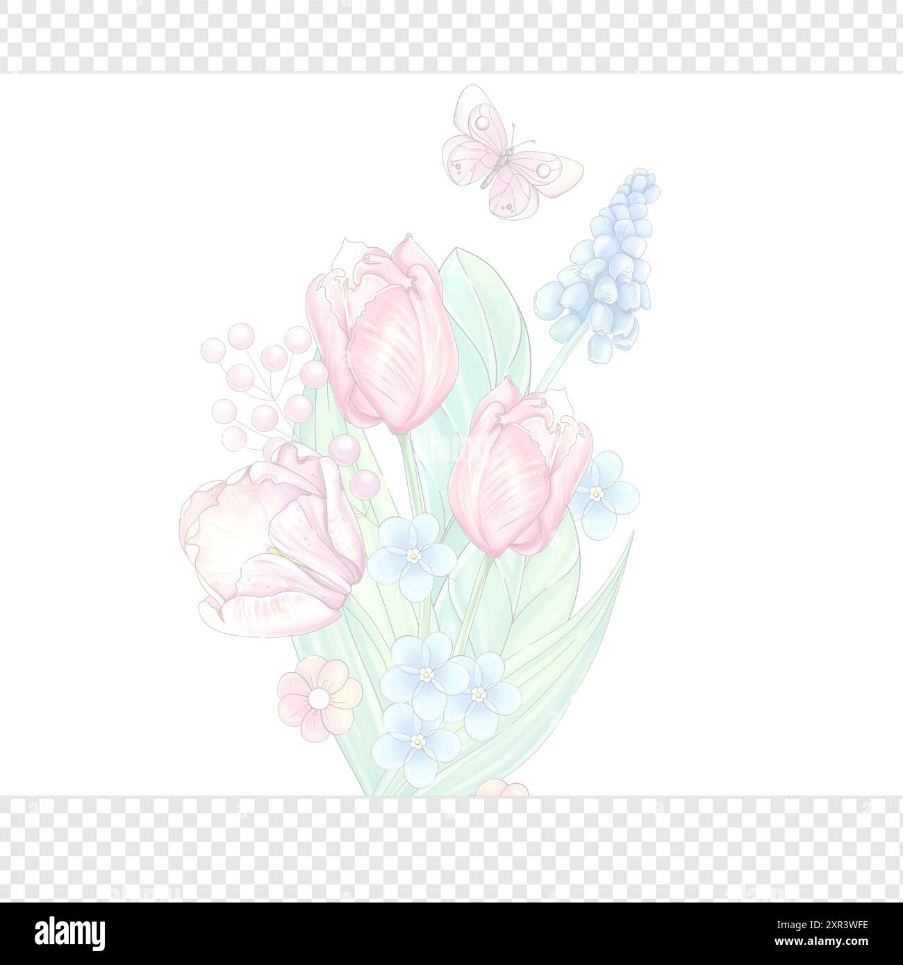 Spring Border Hand Drawing Watercolor spring template for Mother's day. Hand draw garden border ...