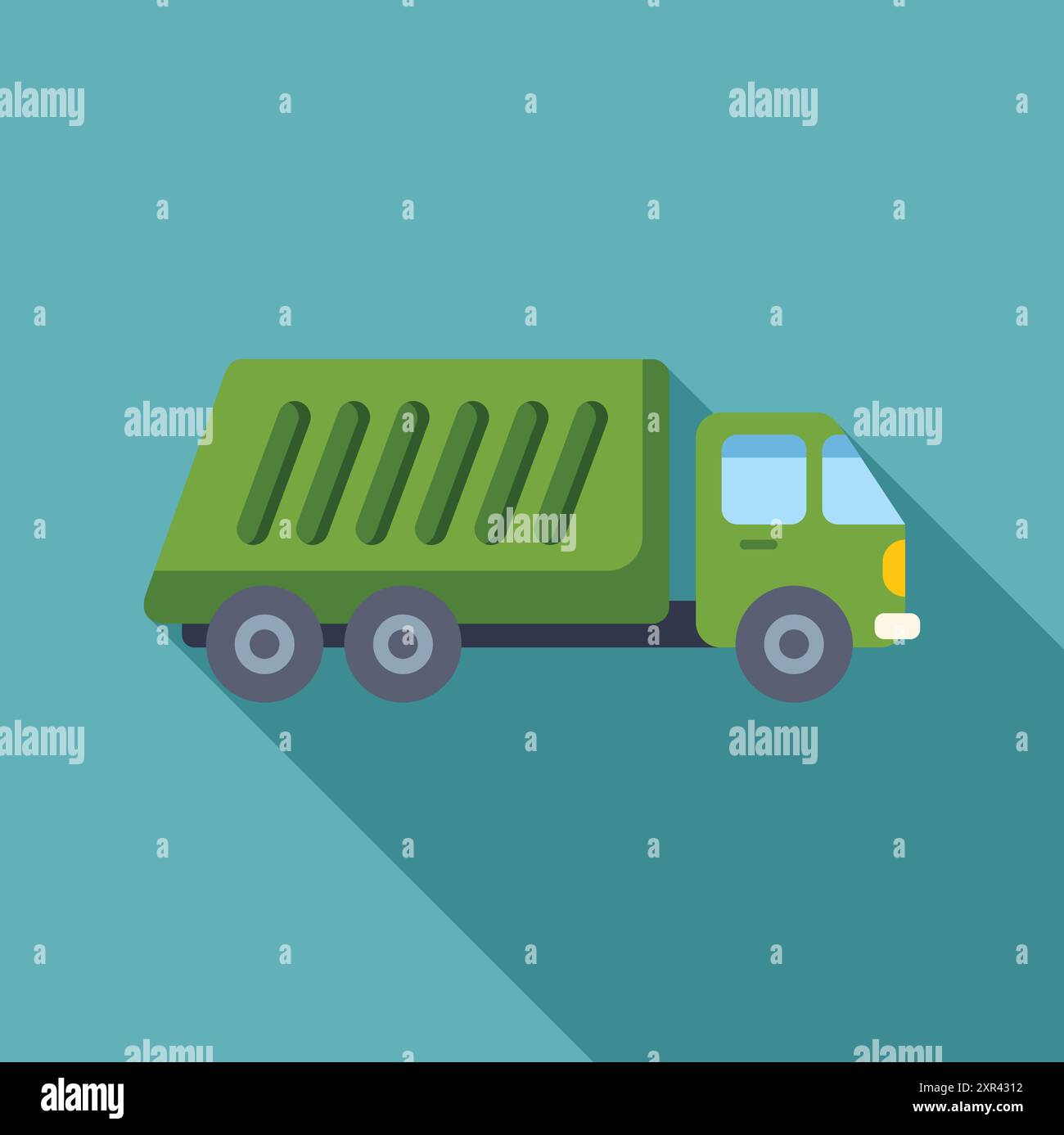 Green garbage truck collecting and transporting waste for recycling and ...