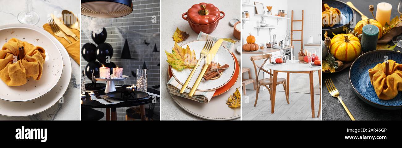 Collage with Halloween interiors and table settings Stock Photo - Alamy