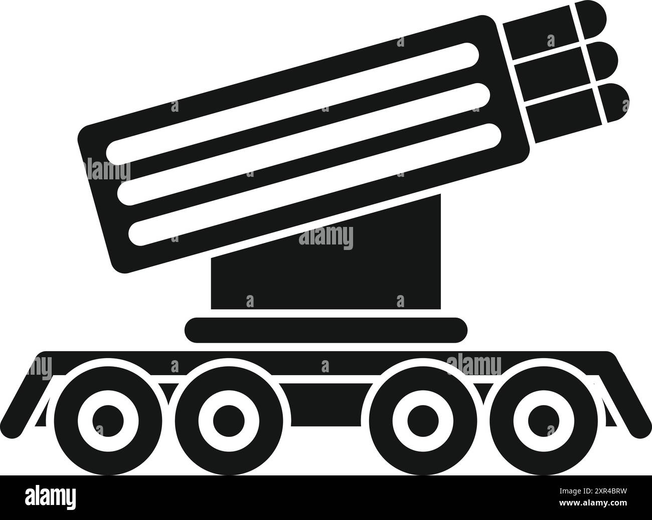 Powerful mobile rocket launcher system is being prepared to strike enemy targets with precision Stock Vector