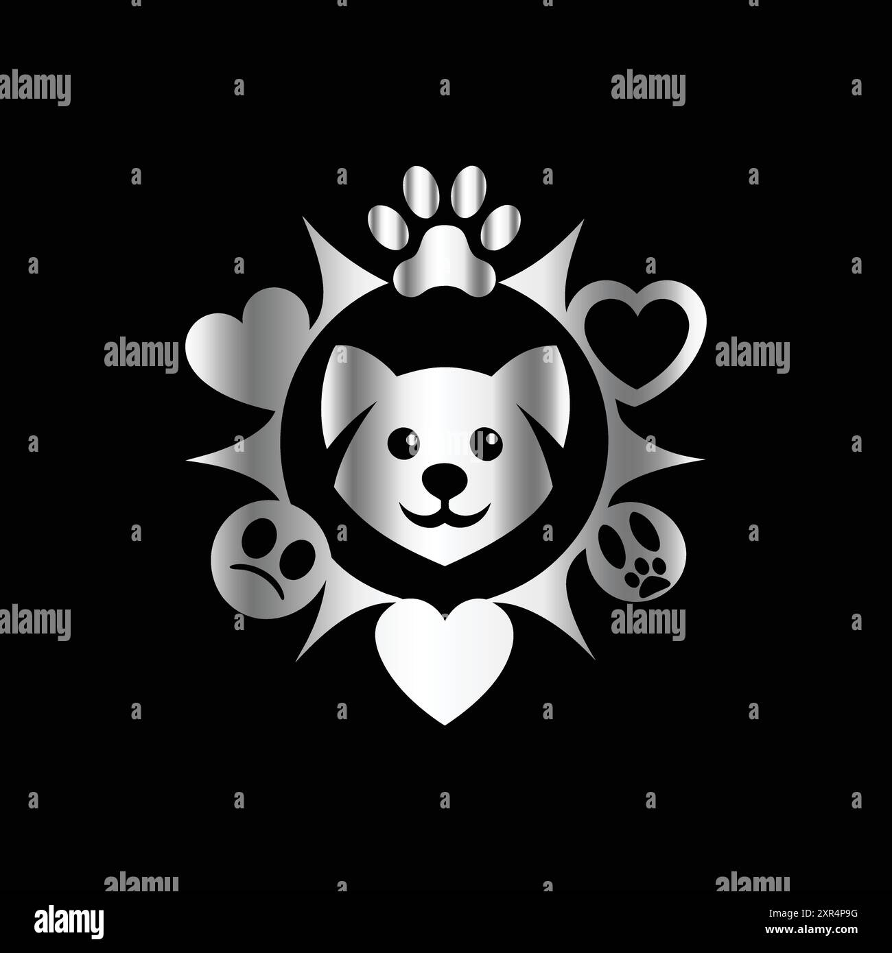 illustration best used for pet care, pet friendly logo. Dog paw in dog and cat in heart shape. Vector illustration. Stock Vector