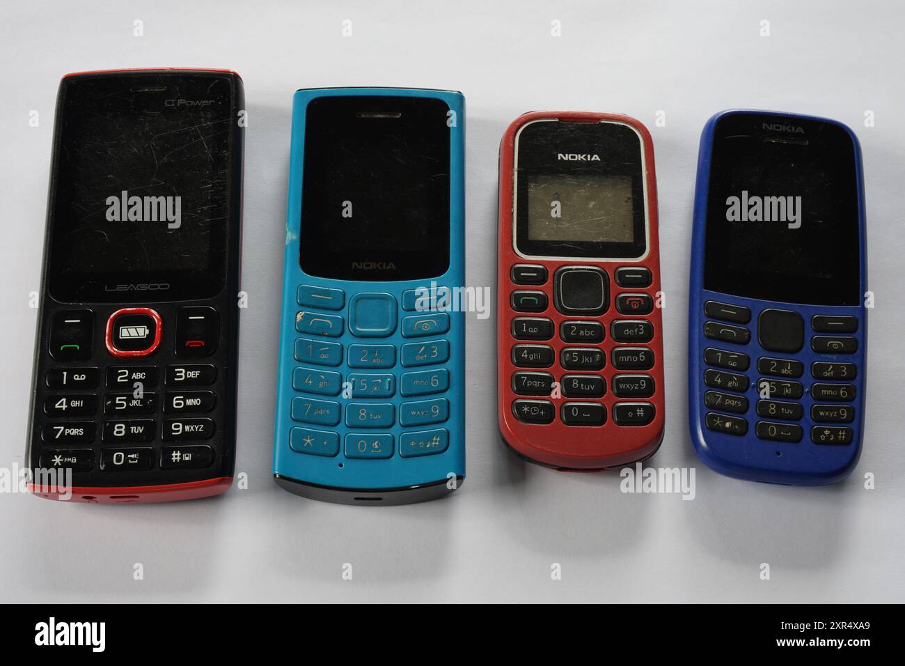 Terengganu, Malaysia - 24 August 2024 : Closeup of various nokia keypad phones on isolated background Stock Photo