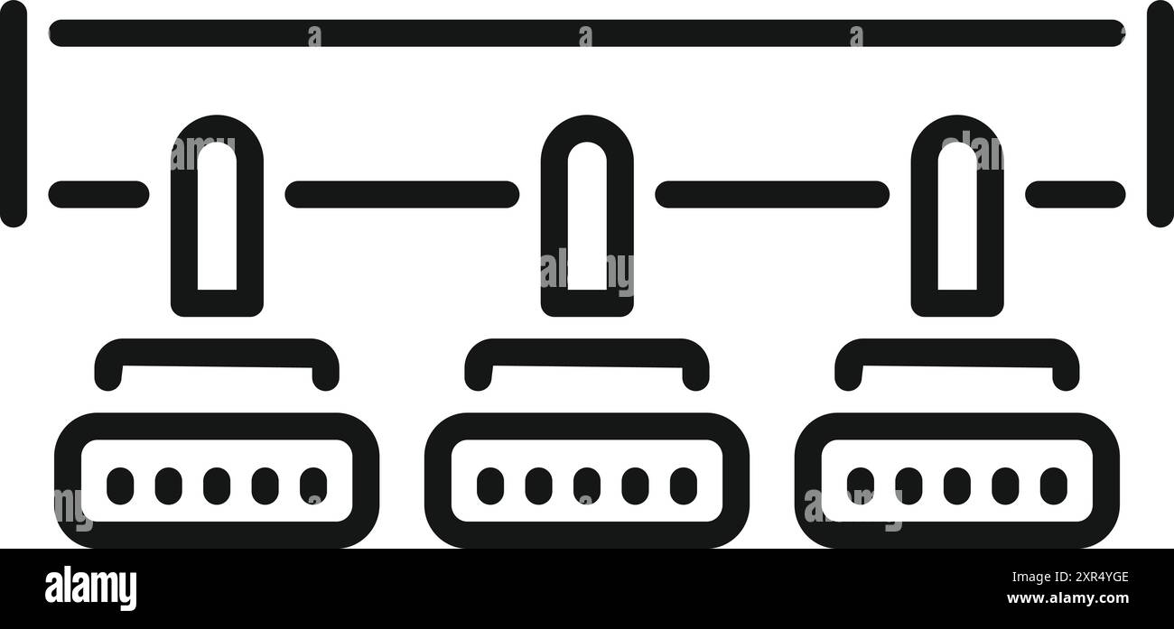 Linear icon of a server room, showing data transfer with cables Stock ...