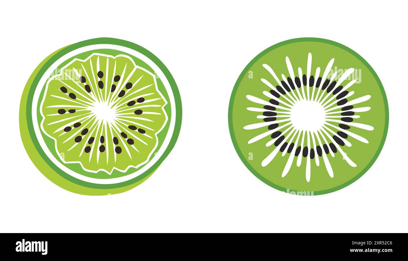 Fresh Kiwi slice icon set. with seeds vector illustration Stock Vector