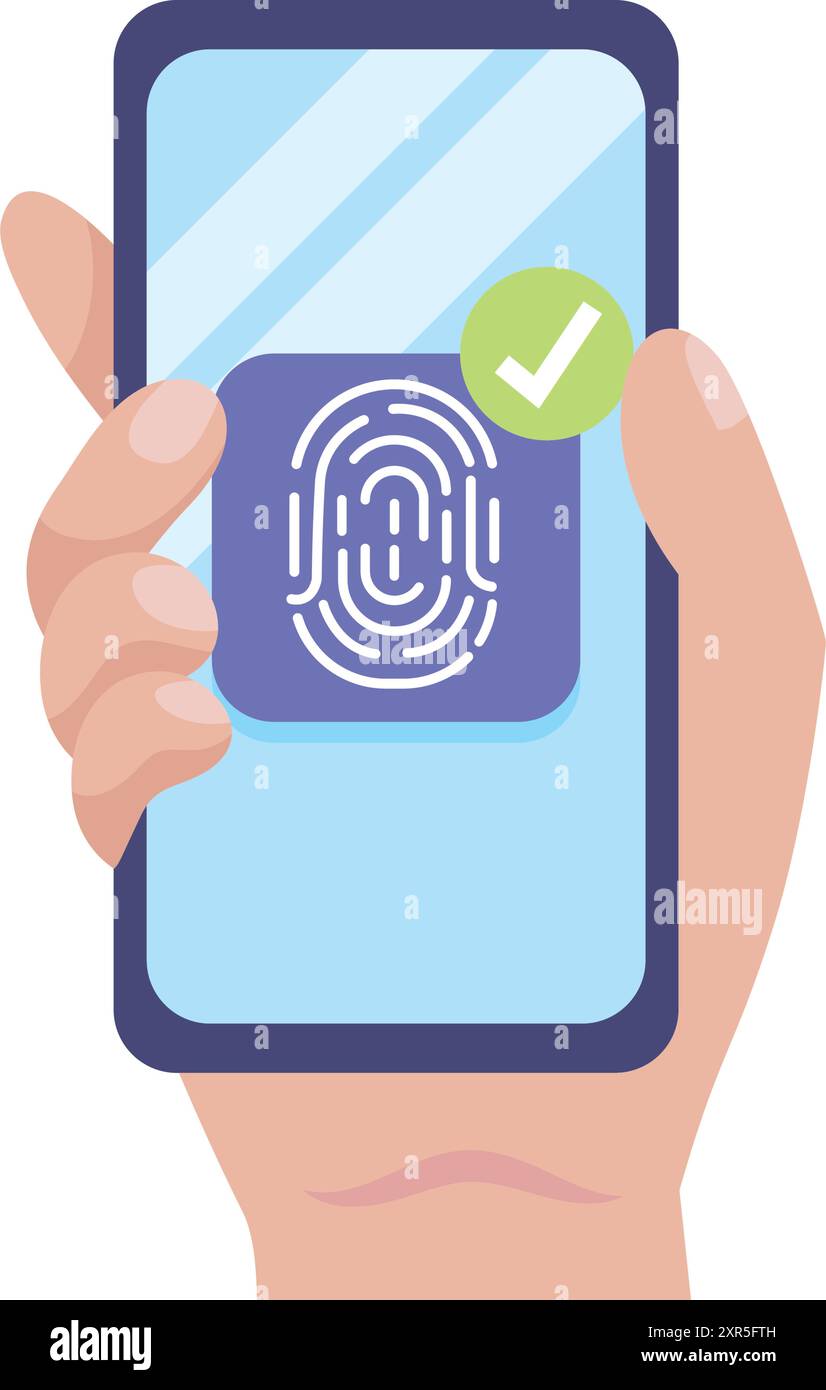 electronic fingerprint on pass scanning phone Stock Vector