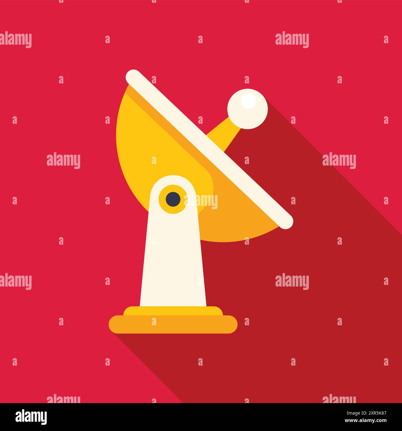Yellow satellite dish receiving data on red background with long shadow Stock Vector