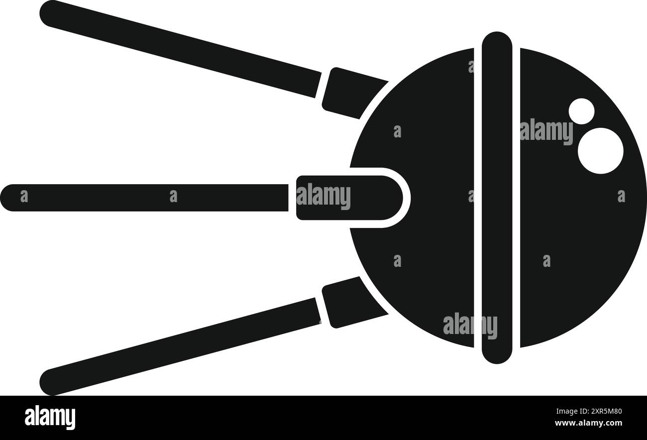 Black and white icon of a sputnik satellite orbiting earth transmitting signals Stock Vector
