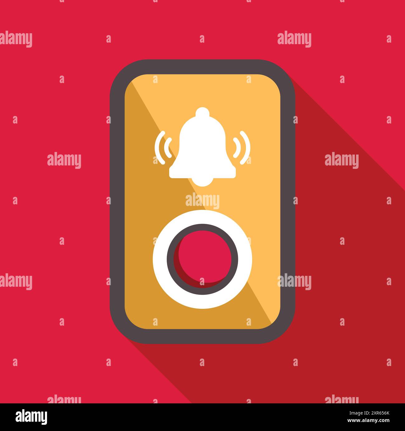 Minimalist illustration featuring a smartphone displaying a notification alert, characterized by a ringing bell icon and a red button Stock Vector
