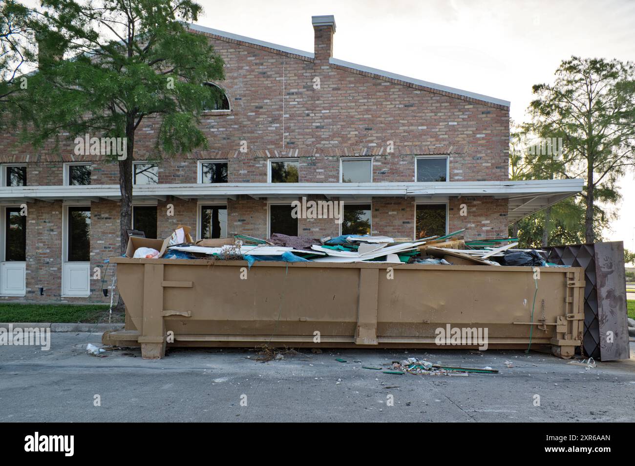 Waste roll off container skip dumpster trash building industrial bin. Stock Photo