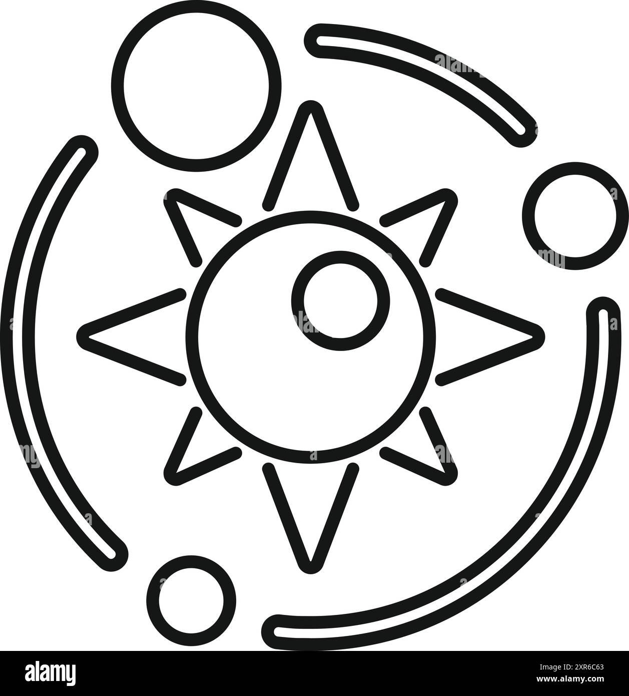 Line drawing of a solar system model showing planets orbiting around ...