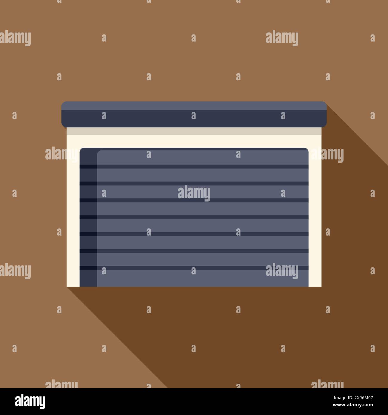 Closed garage door on modern building with long shadow Stock Vector