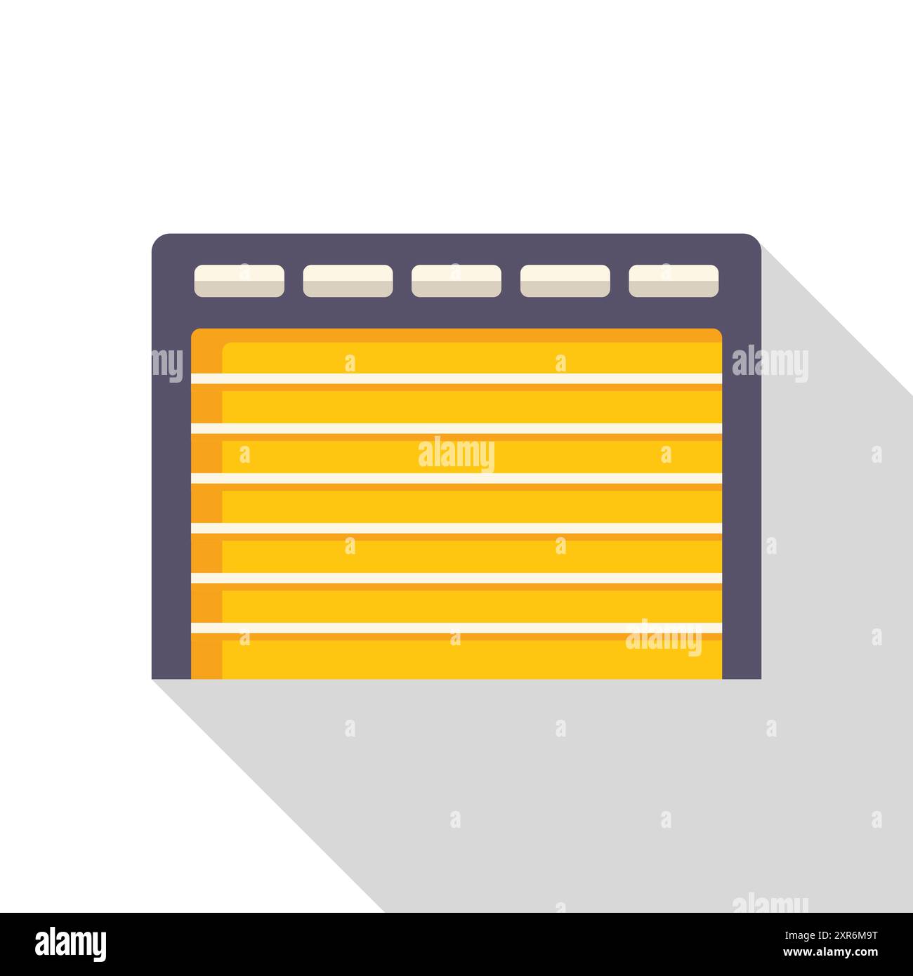 Closed automatic garage door with a long shadow on white background Stock Vector