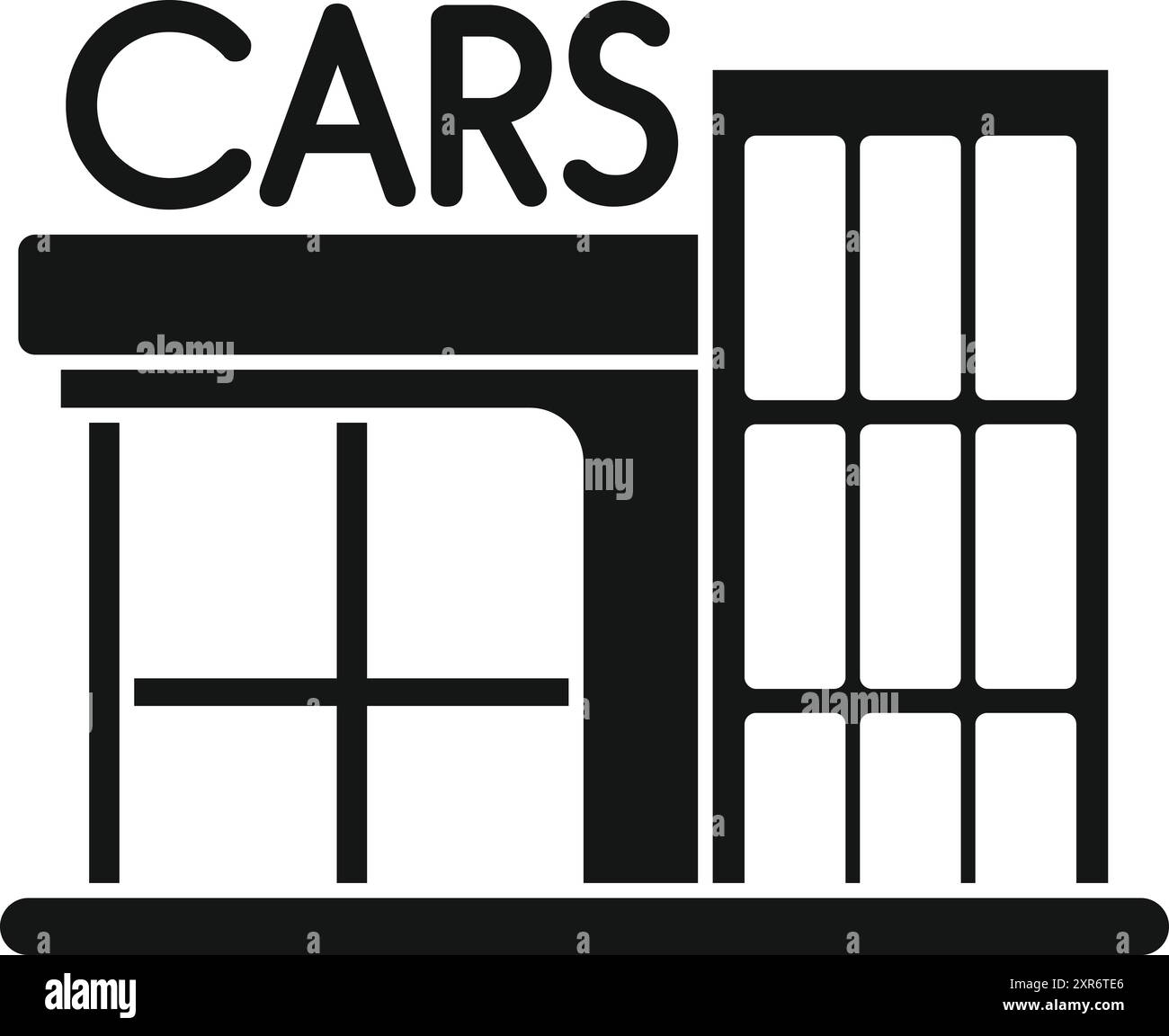 Simple icon of a car dealership building with a big sign and big ...