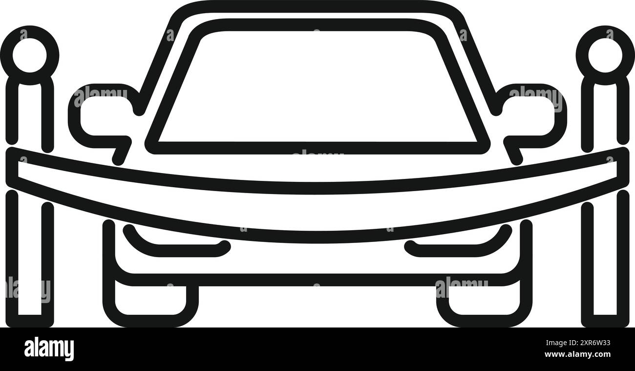 Line icon of a car parked behind a caution tape, symbolizing restricted areas or parking violations Stock Vector