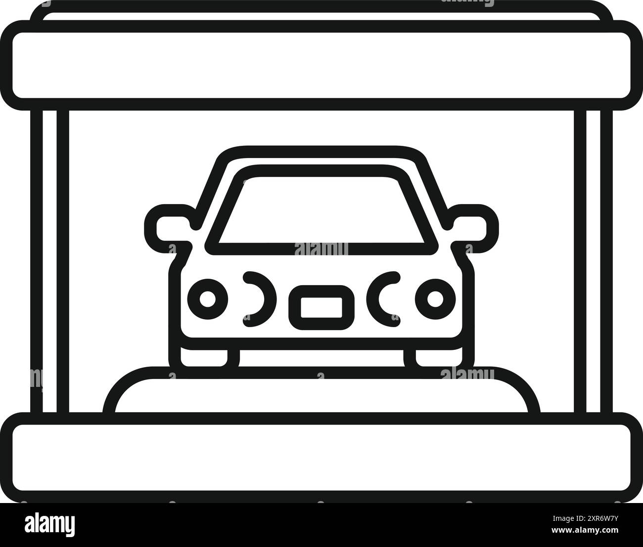 Line art icon of a car parked under a protective roof, symbolizing safe and covered parking Stock Vector