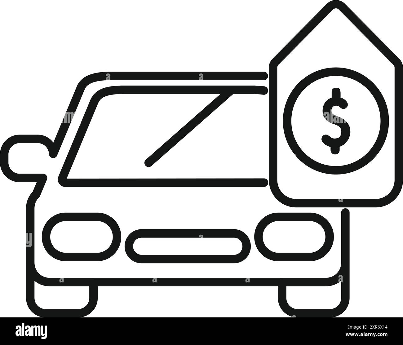 Line drawing of a car with a price tag attached to it, representing the concept of car ownership costs Stock Vector