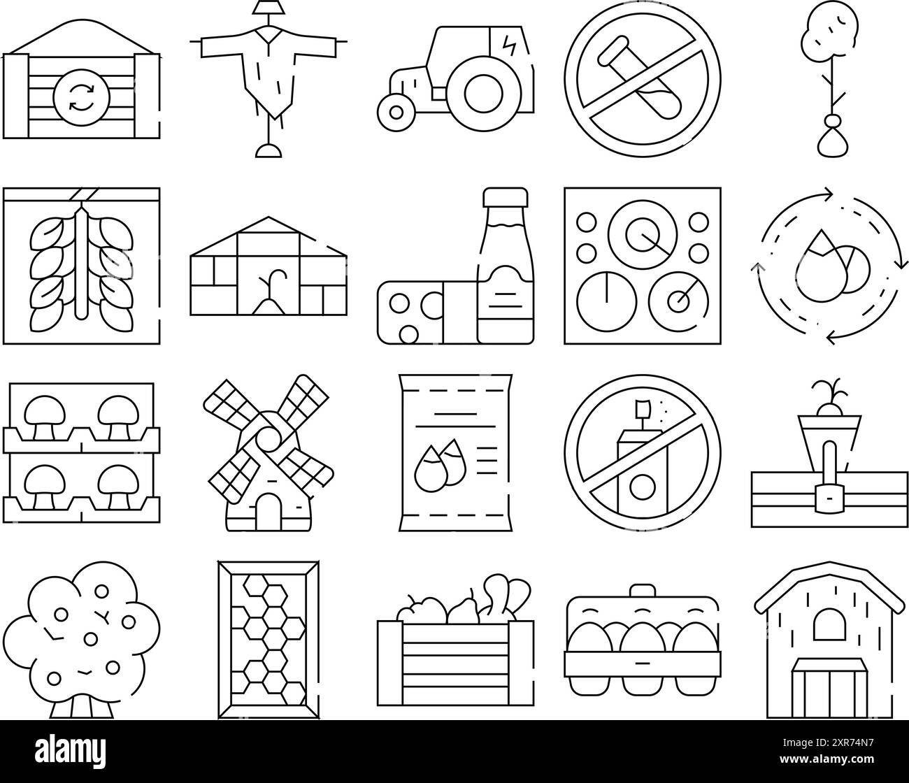 Organic Eco Farming Collection Icons Set Vector Stock Vector Image ...