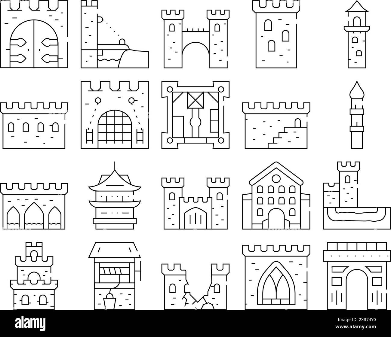 Castle Construction Collection Icons Set Vector Illustration Stock ...