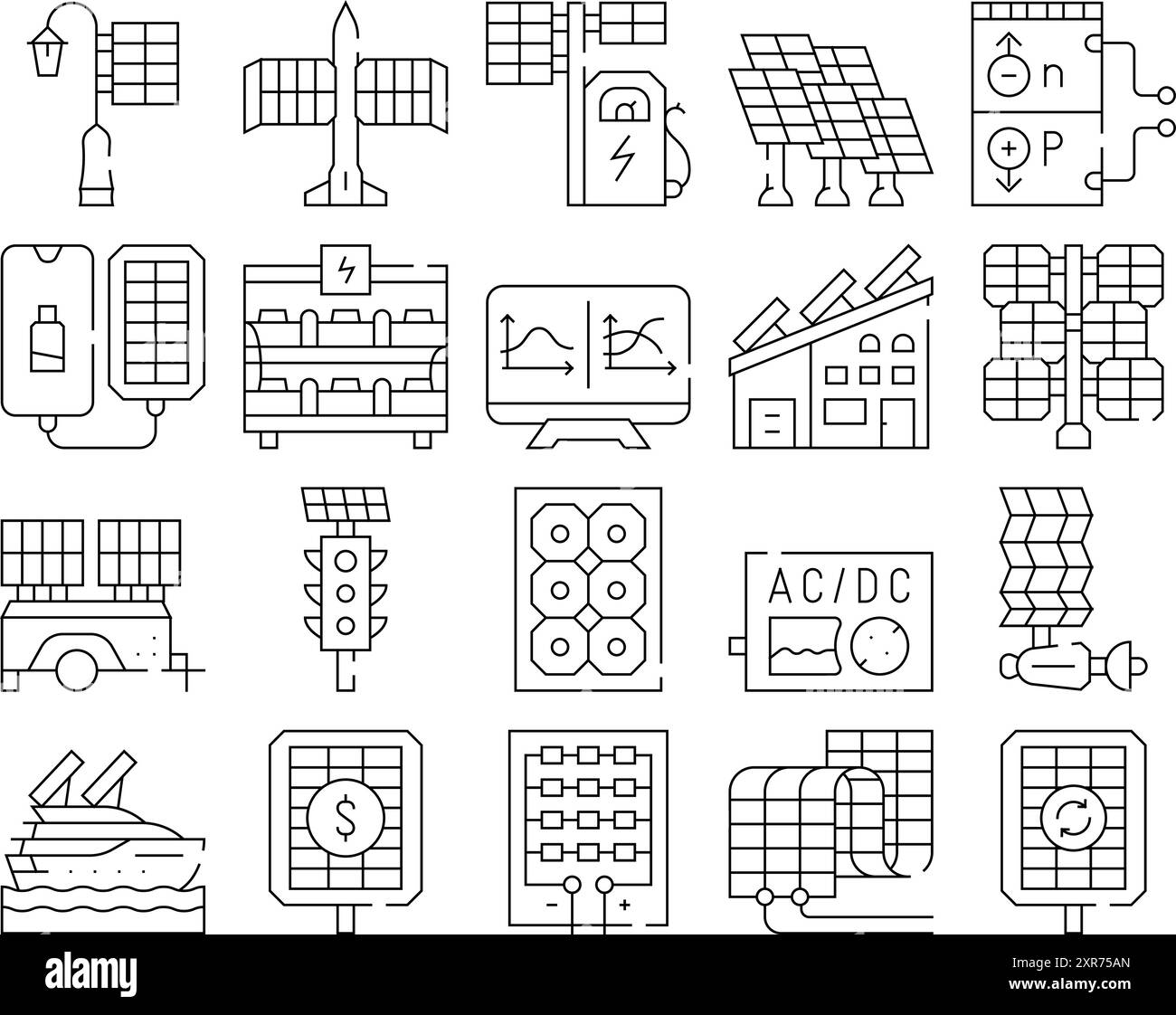 Photovoltaic Energy Collection Icons Set Vector Illustrations Stock ...