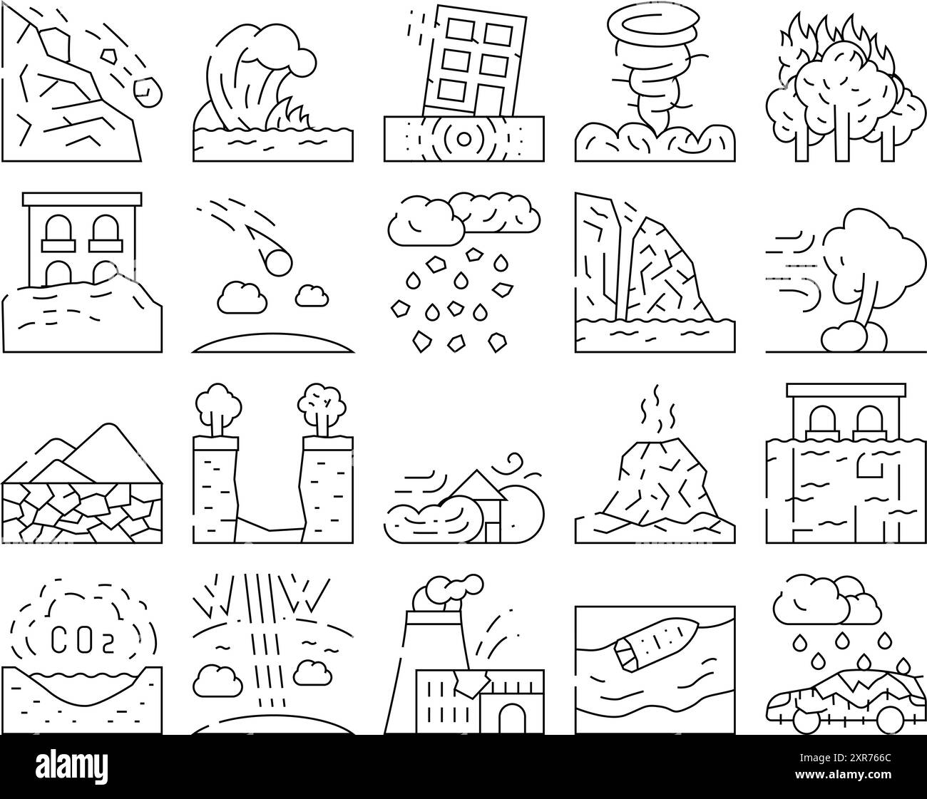 Disaster Destruction Collection Icons Set Vector Stock Vector Image ...
