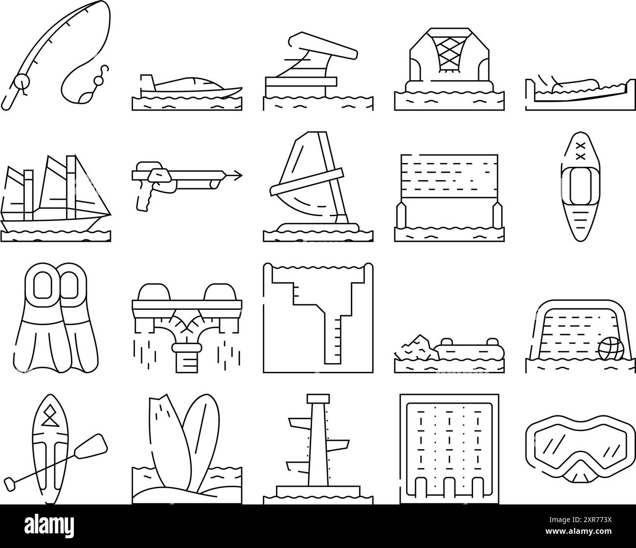 Water Sports Active Occupation Icons Set Vector Stock Vector Image ...
