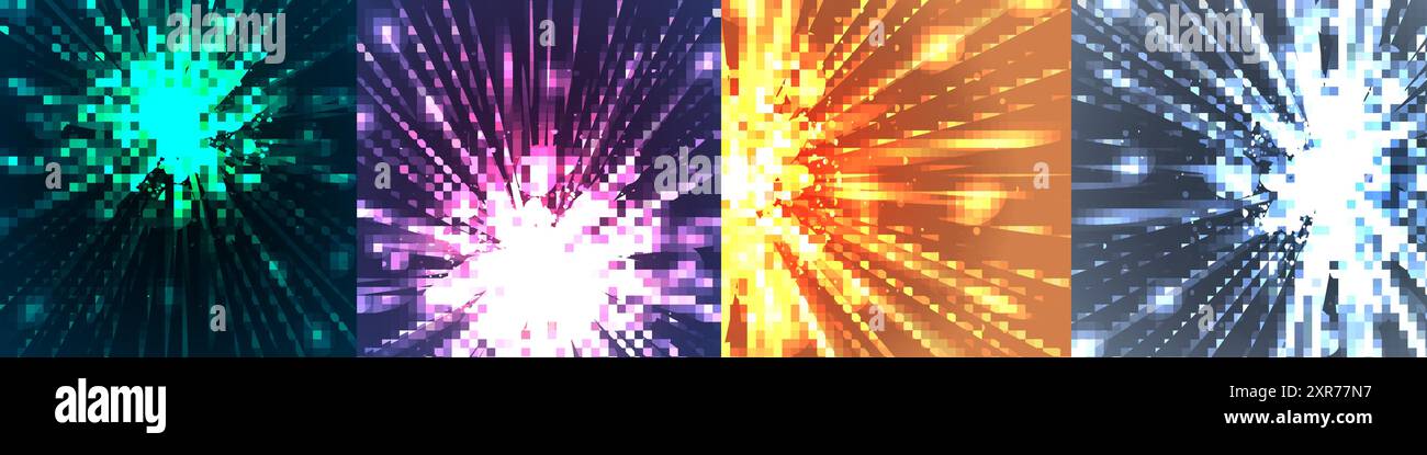 Vector set of festive colorful backgrounds with bright rays. Collection ...