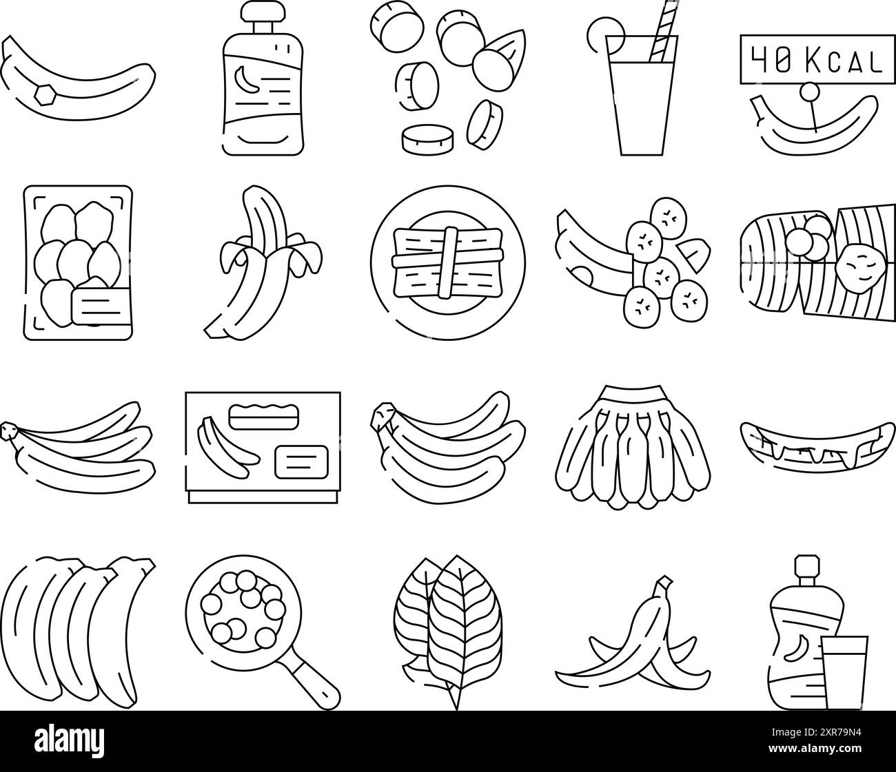 banana fruit food yellow white icons set vector Stock Vector Image ...