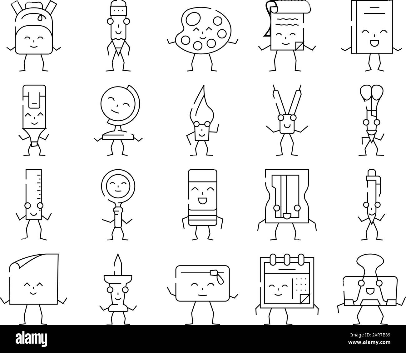 stationery character school icons set vector Stock Vector Image & Art ...