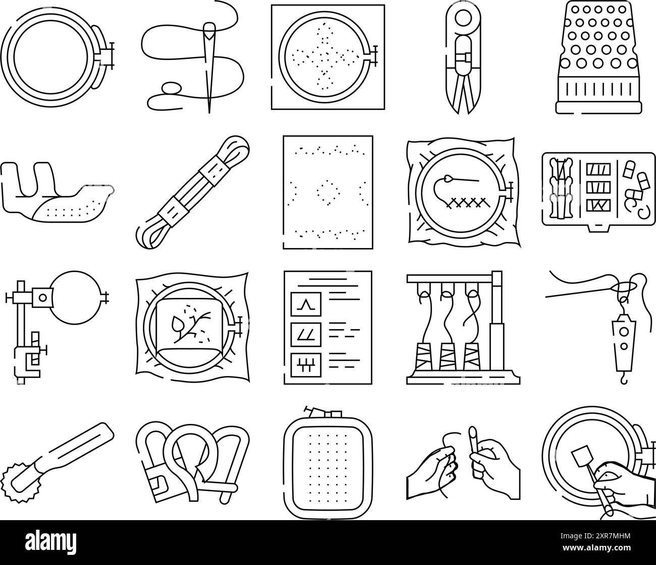 embroidery thread fabric needle icons set vector Stock Vector Image ...