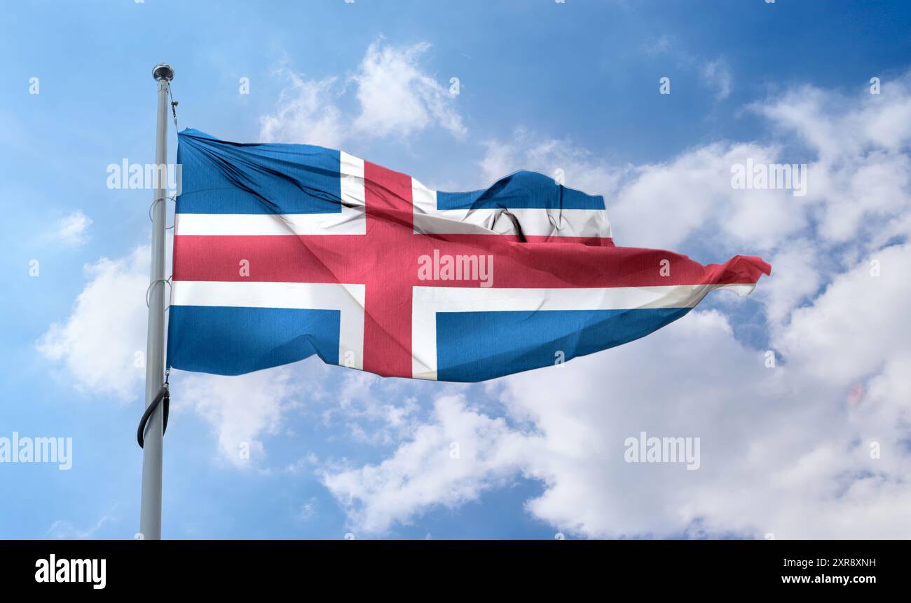 Iceland flag - realistic waving fabric flag Stock Photo - Alamy