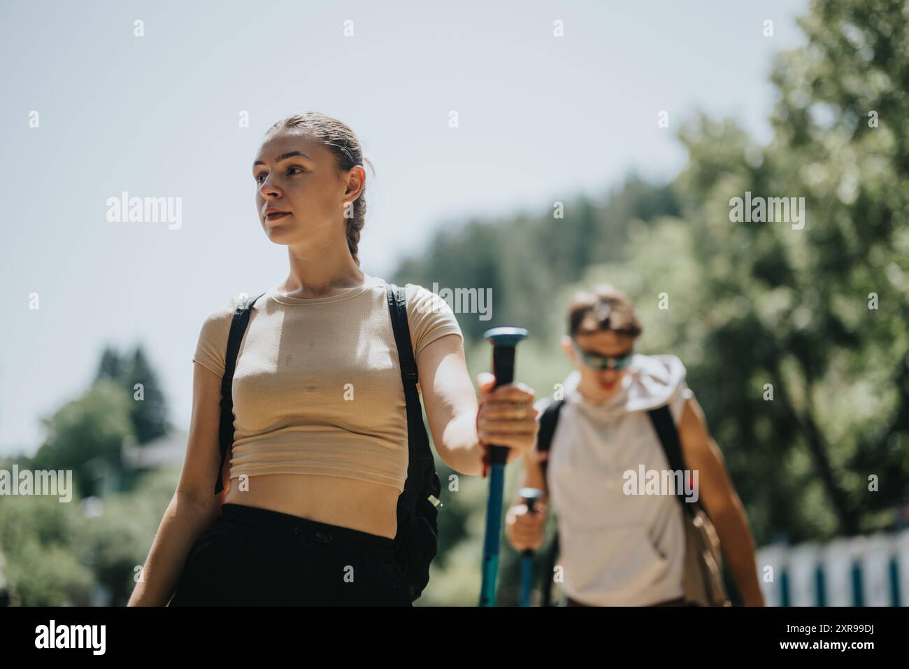Group young hikers backpacks hi-res stock photography and images - Alamy