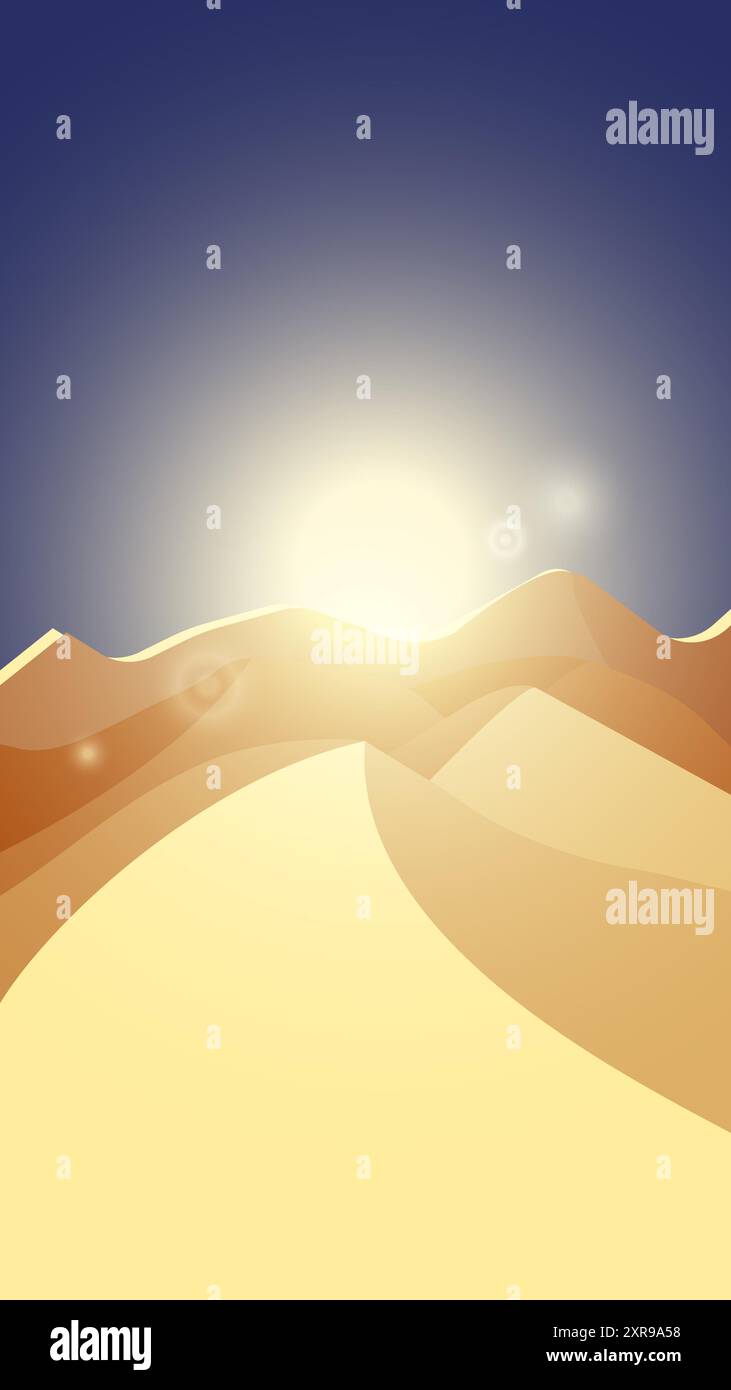Cover wallpaper for smartphone desert morning vector sunrise vertical Stock Vector
