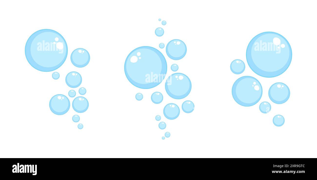 Air bubbles flat set, soap foam oxygen bubbles, vector design elements isolate Stock Vector