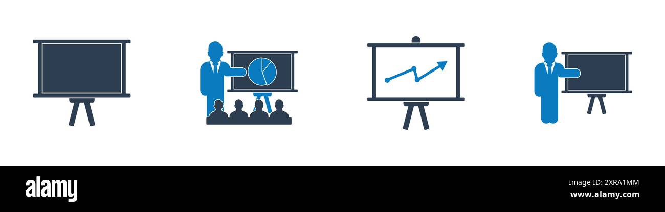 Business Presentation Icon Set. Editable Flat Vector Illustration. Stock Vector